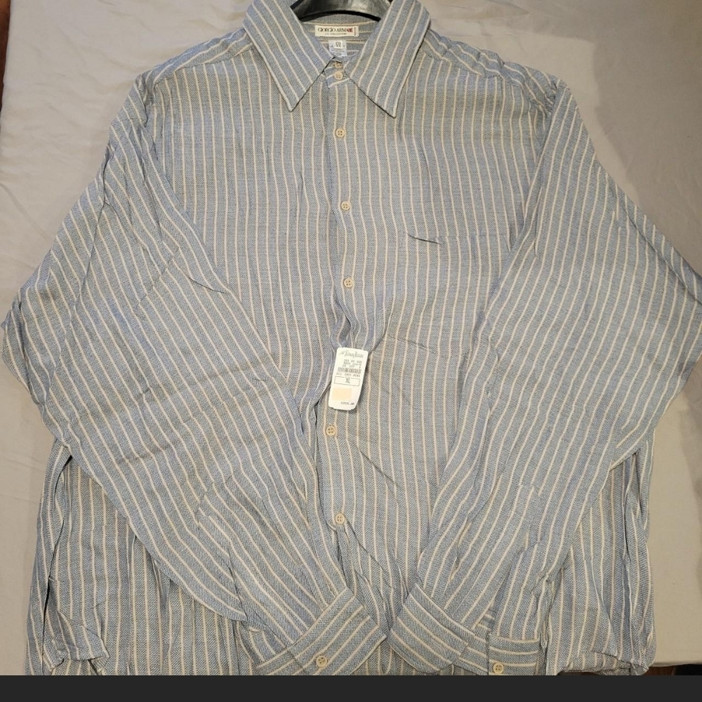 Giorgio Armani Light Blue and White Striped Shirt